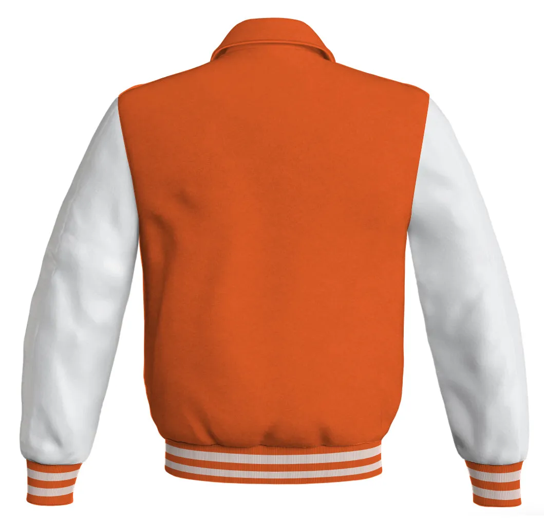 Luxury Bomber Classic Jacket Orange Body and White Leather Sleeves