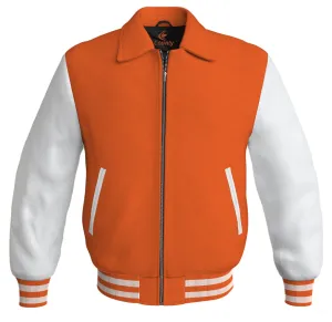 Luxury Bomber Classic Jacket Orange Body and White Leather Sleeves
