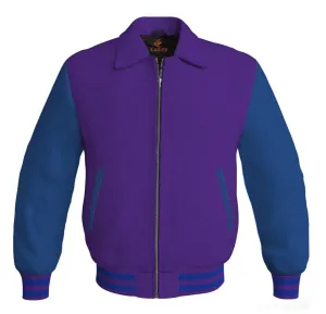 Luxury Bomber Classic Jacket Purple Body and Blue Leather Sleeves