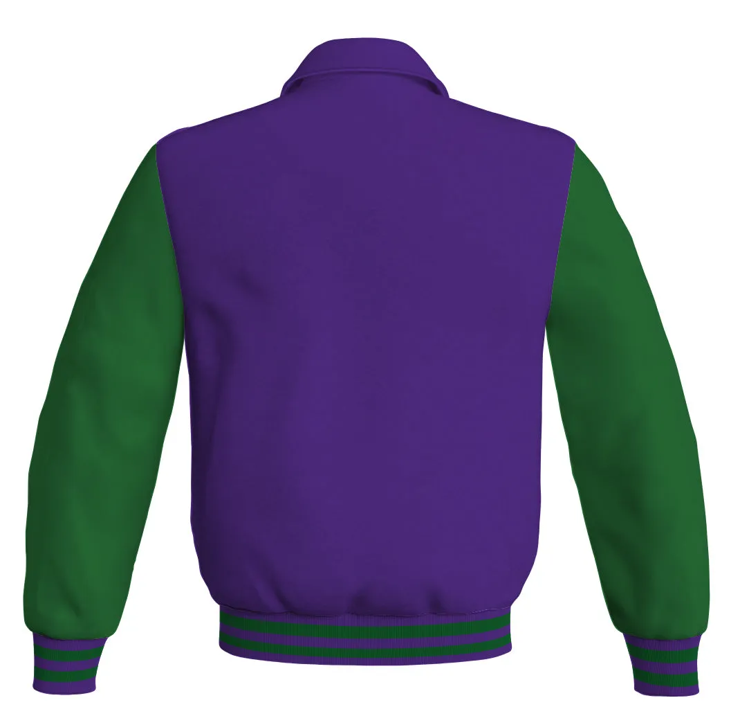 Luxury Bomber Classic Jacket Purple Body and Green Leather Sleeves