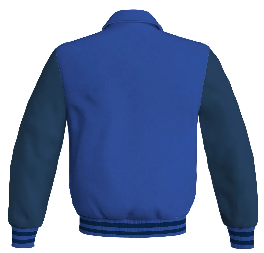 Luxury Bomber Classic Jacket Royal Blue Body and Navy Blue Leather Sleeves