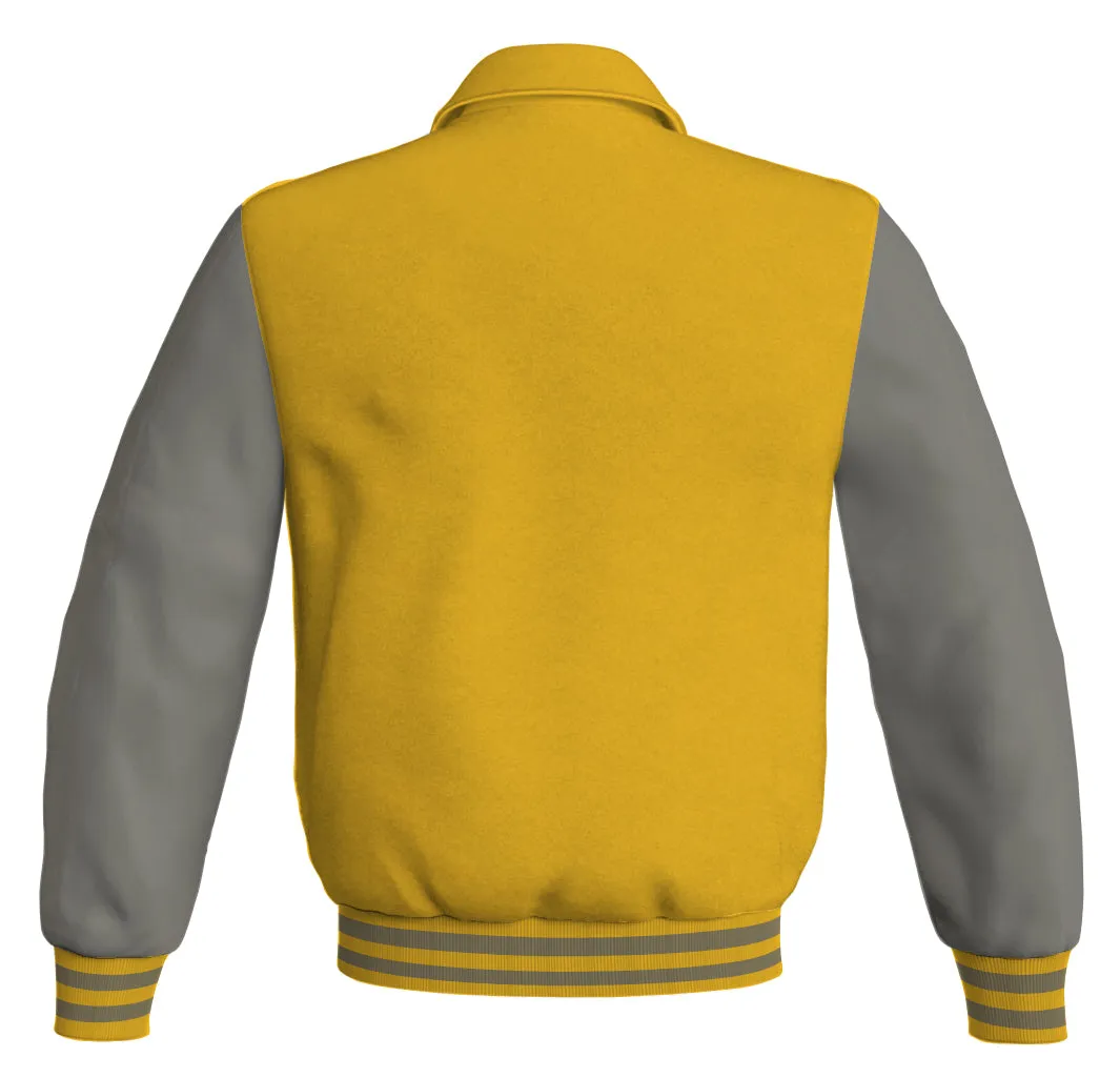 Luxury Bomber Classic Jacket Yellow/Gold Body and Gray Leather Sleeves