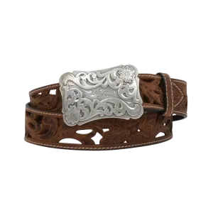M&F Angel Ranch Ladies Filigree Cutout Brown Leather Belt