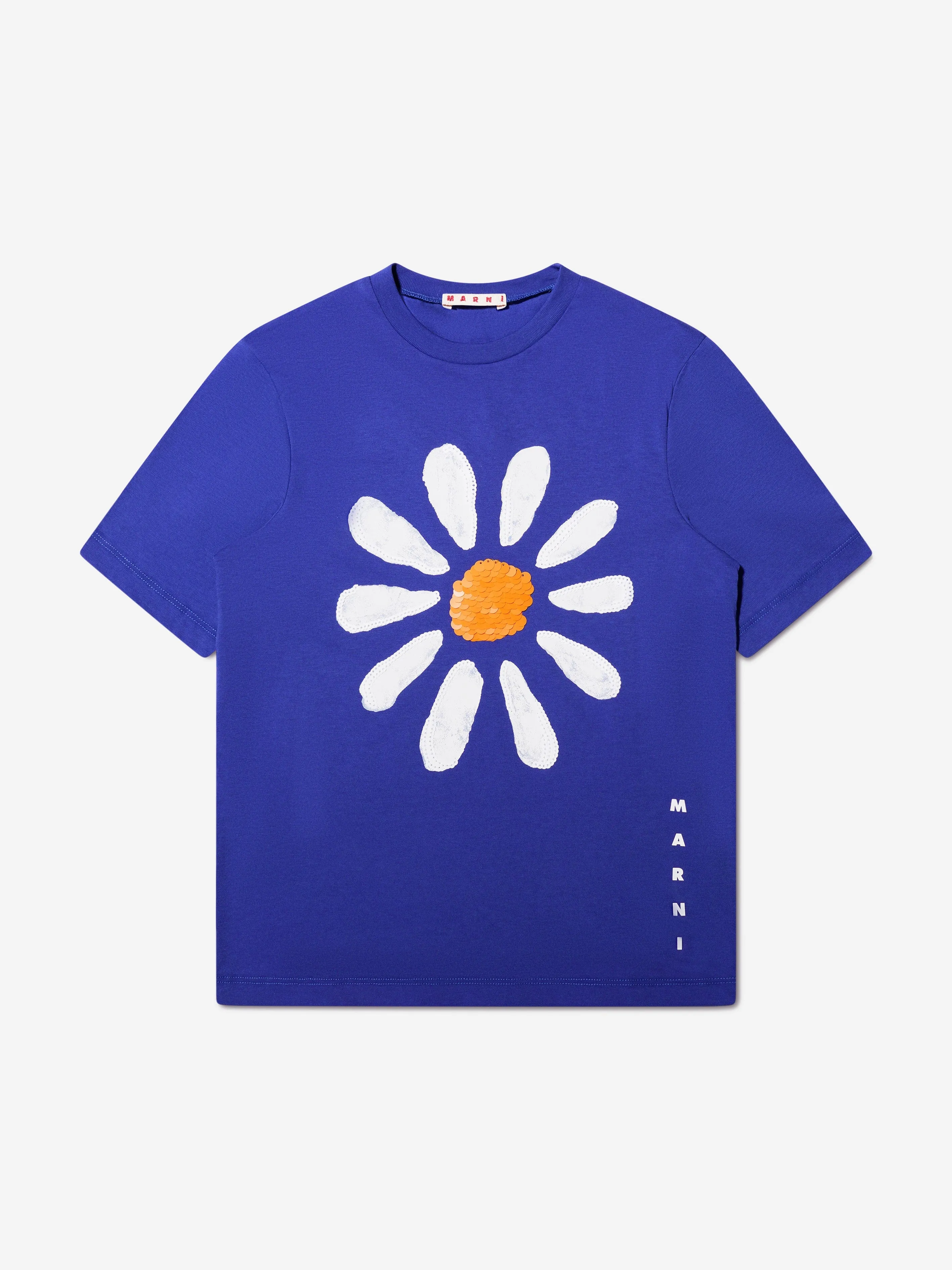 MARNI Girls Daisy Flower T-Shirt in Blue