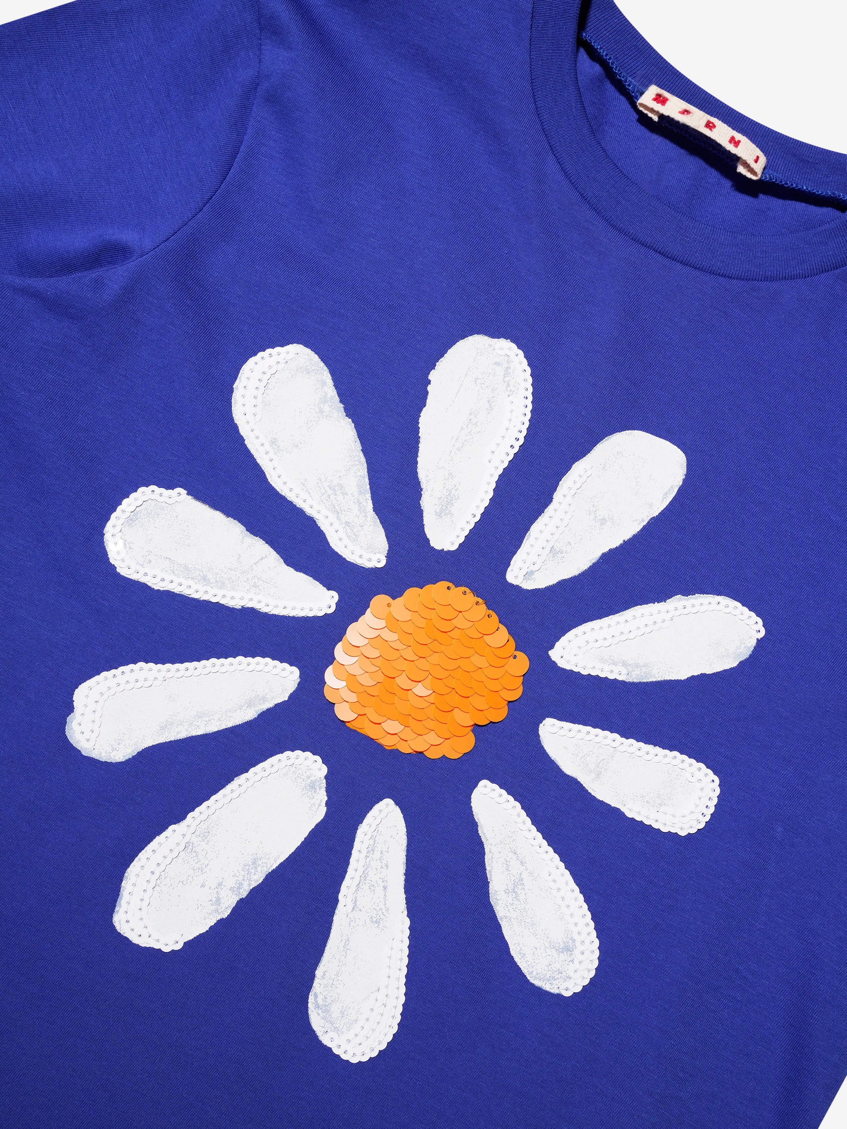 MARNI Girls Daisy Flower T-Shirt in Blue