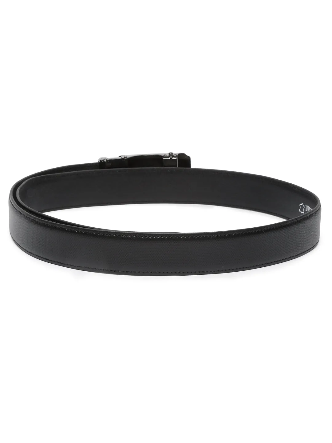 Men Texture Black Leather Auto-Lock Buckle Belt