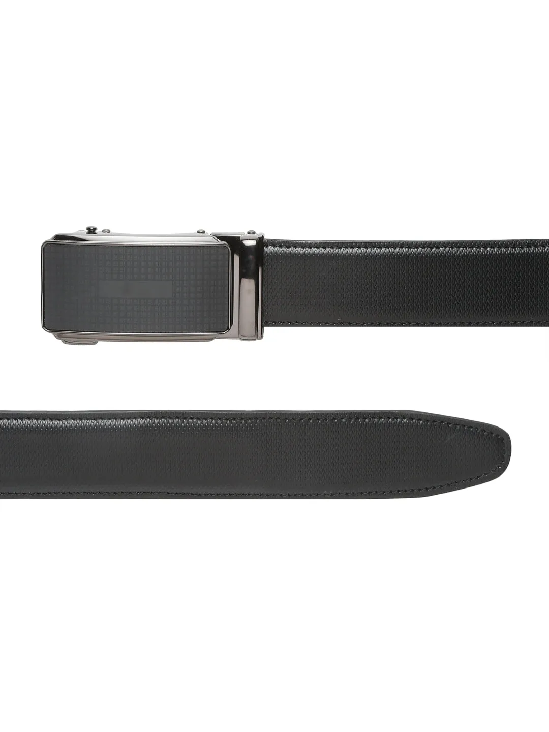 Men Texture Black Leather Auto-Lock Buckle Belt