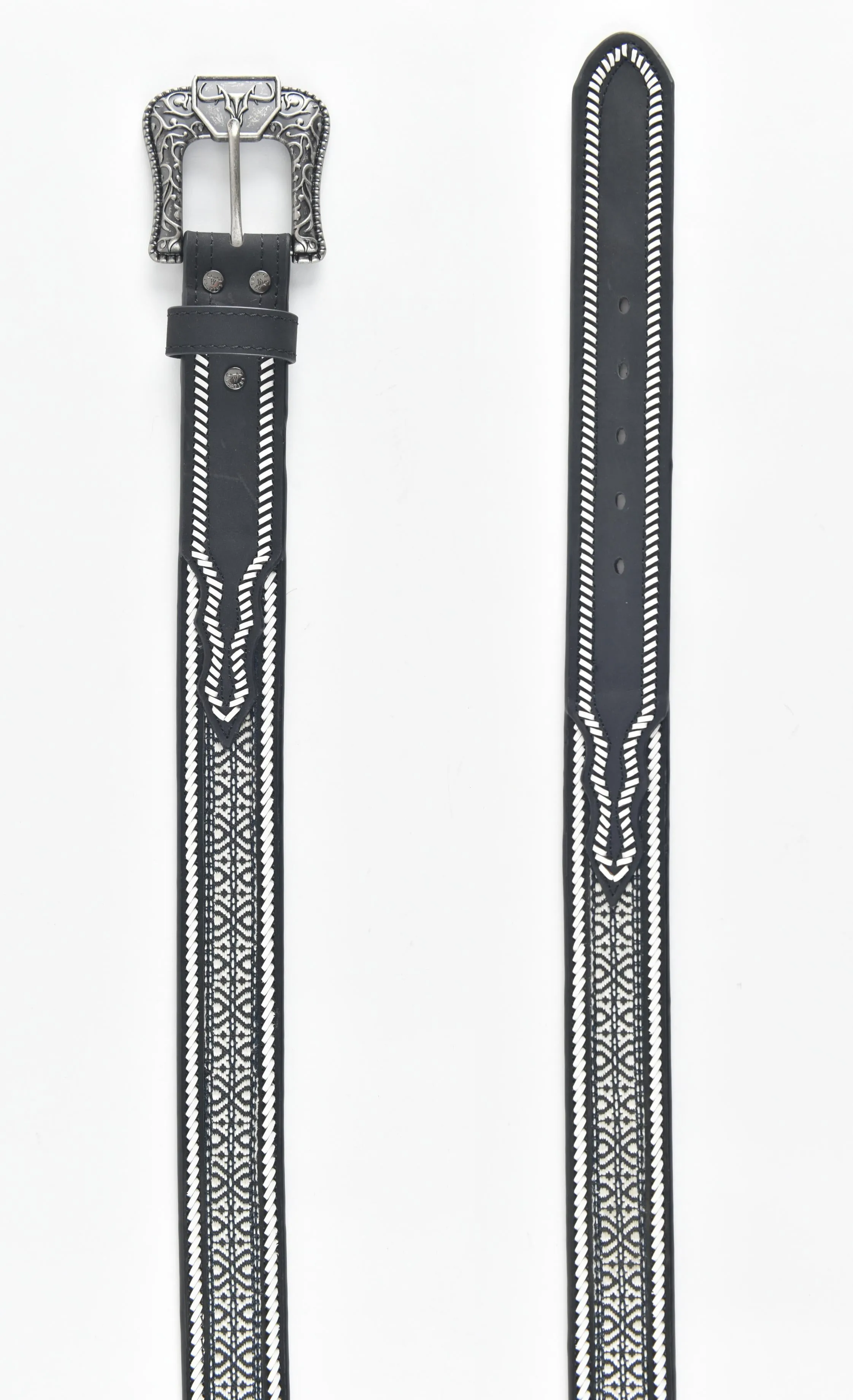 Mens Genuine Leather 3D Hand Stitched Belt - Black