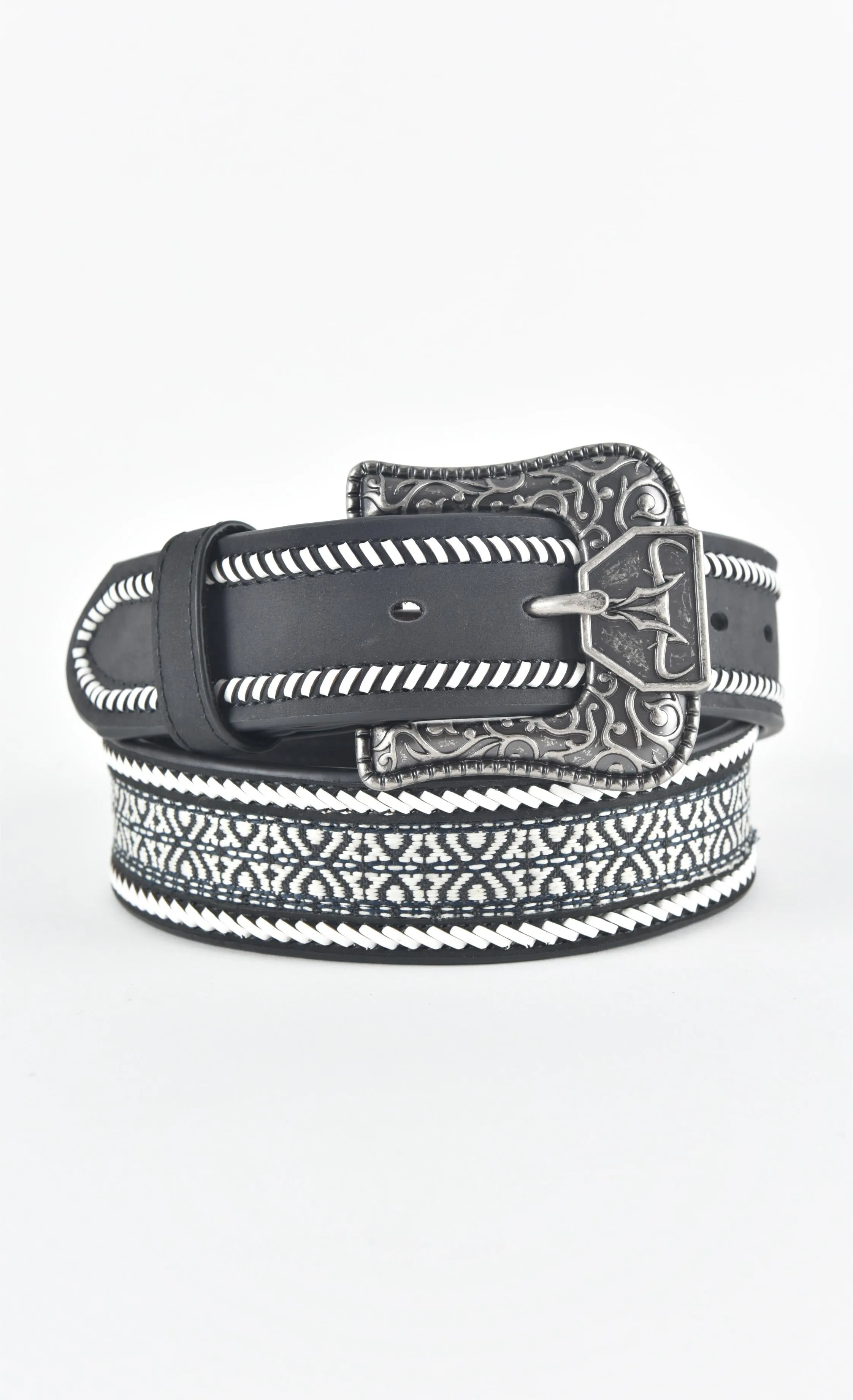Mens Genuine Leather 3D Hand Stitched Belt - Black