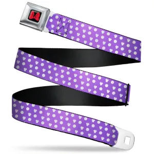 Minnie Mouse Bow Full Color Black/Red Seatbelt Belt - Minnie Mouse Ears Monogram/Dots Purple/White Webbing