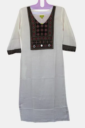 Mythri Office Wear V Neck Cotton Women's Kurthi with 3/4th Sleeves  - Off-White - KU03