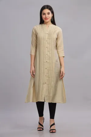 Mythri Office Wear Women's Casual Kurta Mandarian Collar with 3/4th Sleeves  - Cream - KU25
