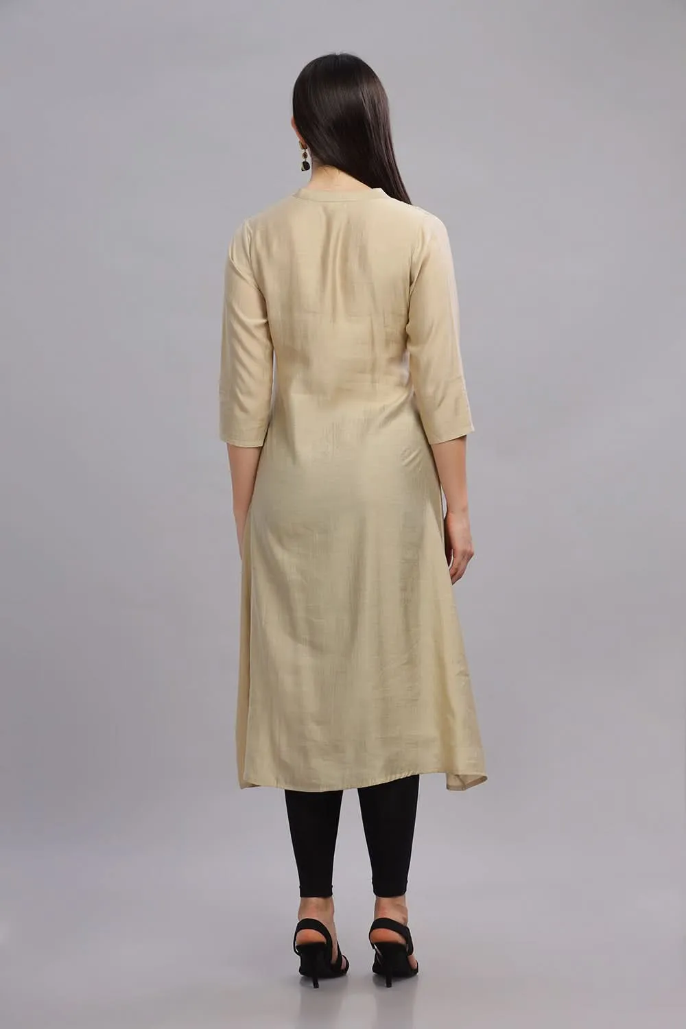 Mythri Office Wear Women's Casual Kurta Mandarian Collar with 3/4th Sleeves  - Cream - KU25