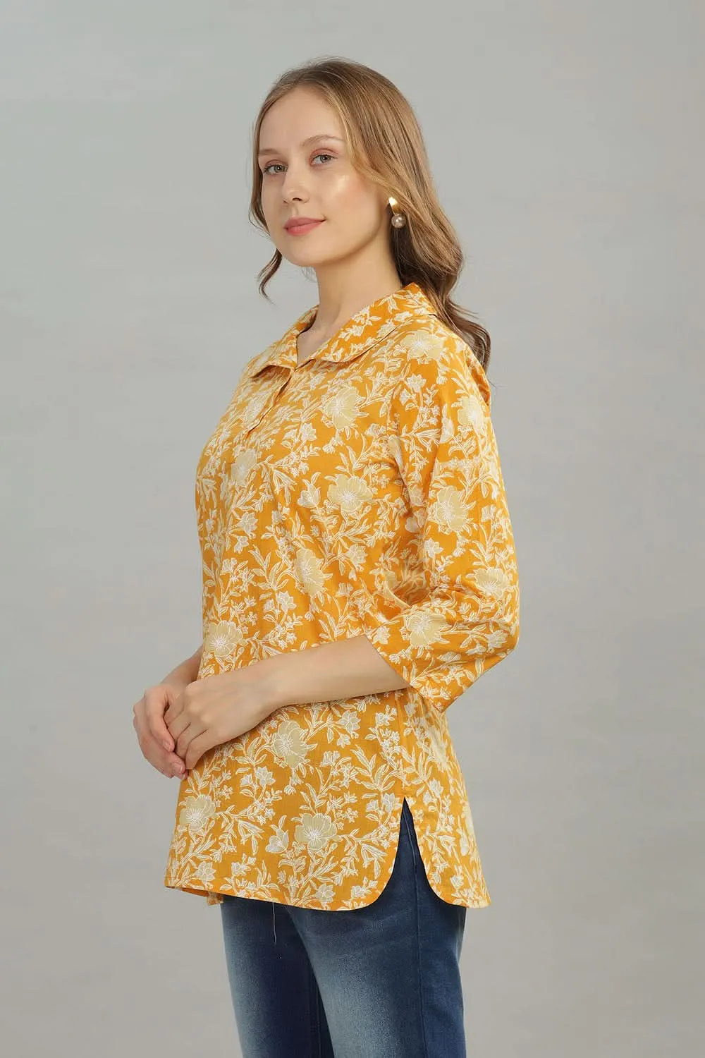 Mythri Women Short Kurta with 3/4th Sleeves - Yellow - TO03