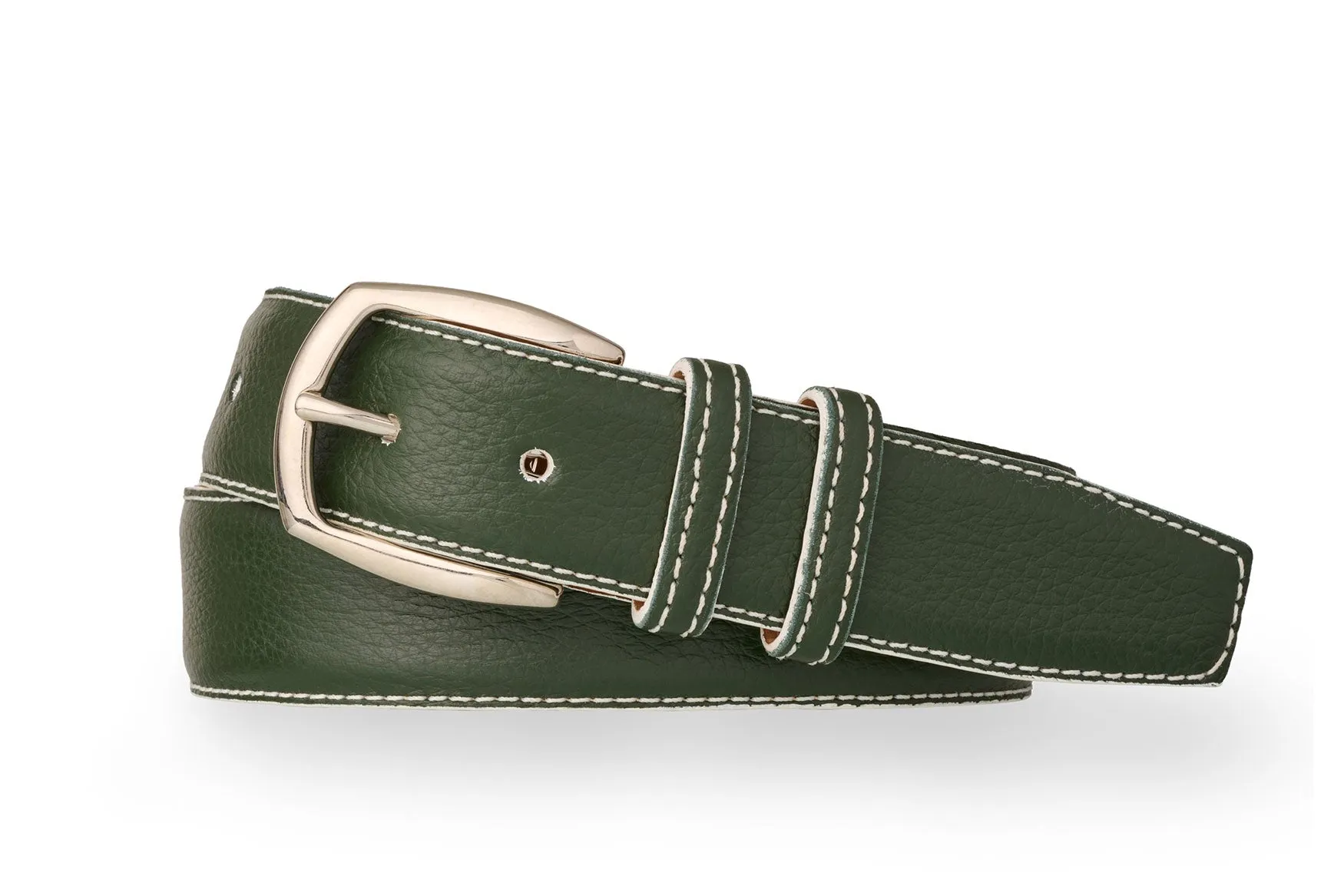 Pebbled Calf Belt with Nickel Buckle