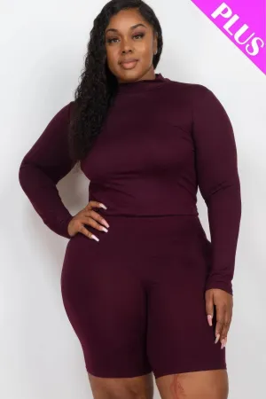 Plus Size Mock Neck Set in Wine
