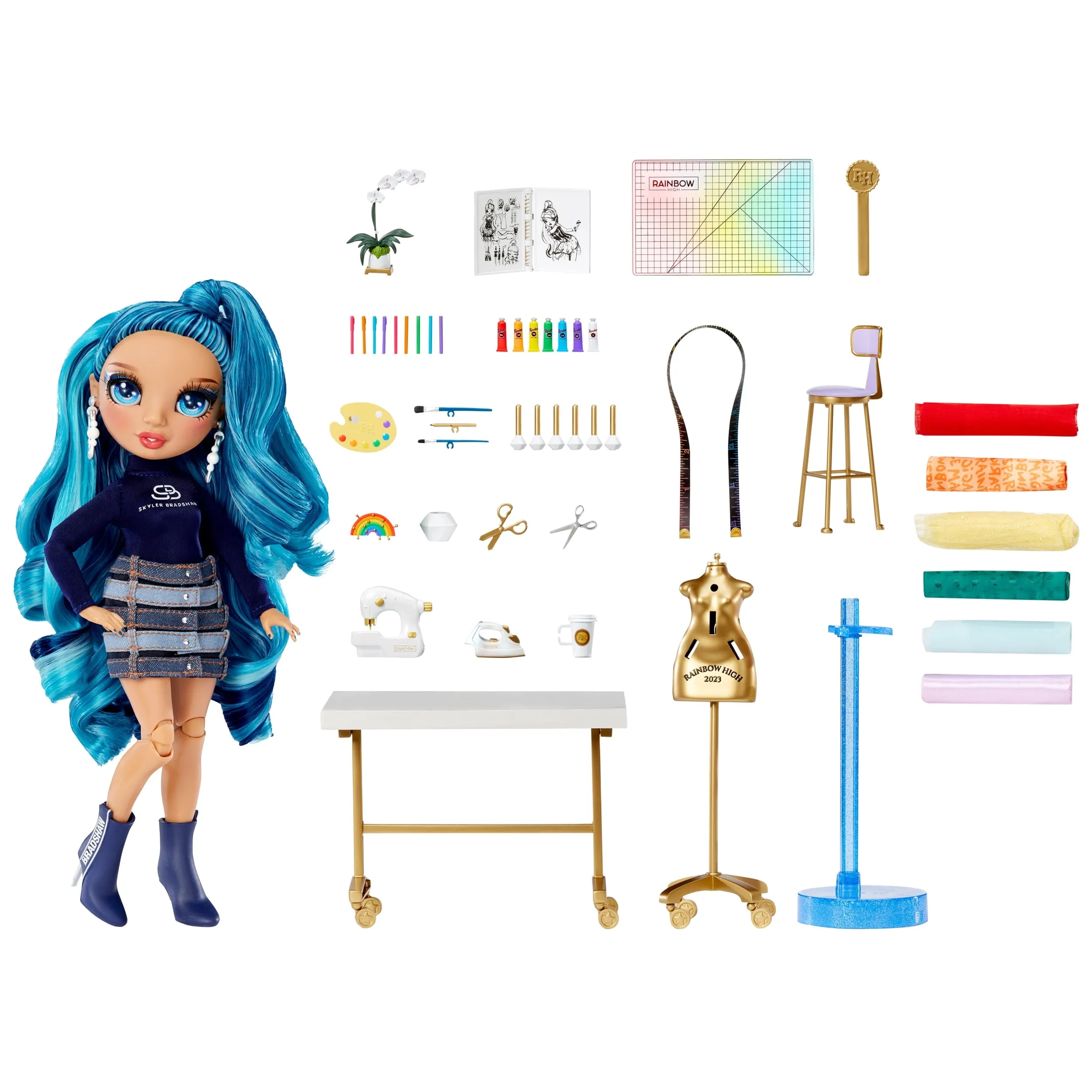 Rainbow High Dream & Design Fashion Studio, Designer Playset with Blue Skyler Doll, Easy No Sew Fashion Kit Kids Toy Gift 4-12
