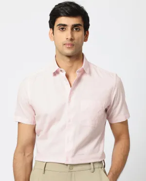 Rare Rabbit Men's Darwin Light Pink Cotton Fabric Half Sleeves Solid Shirt