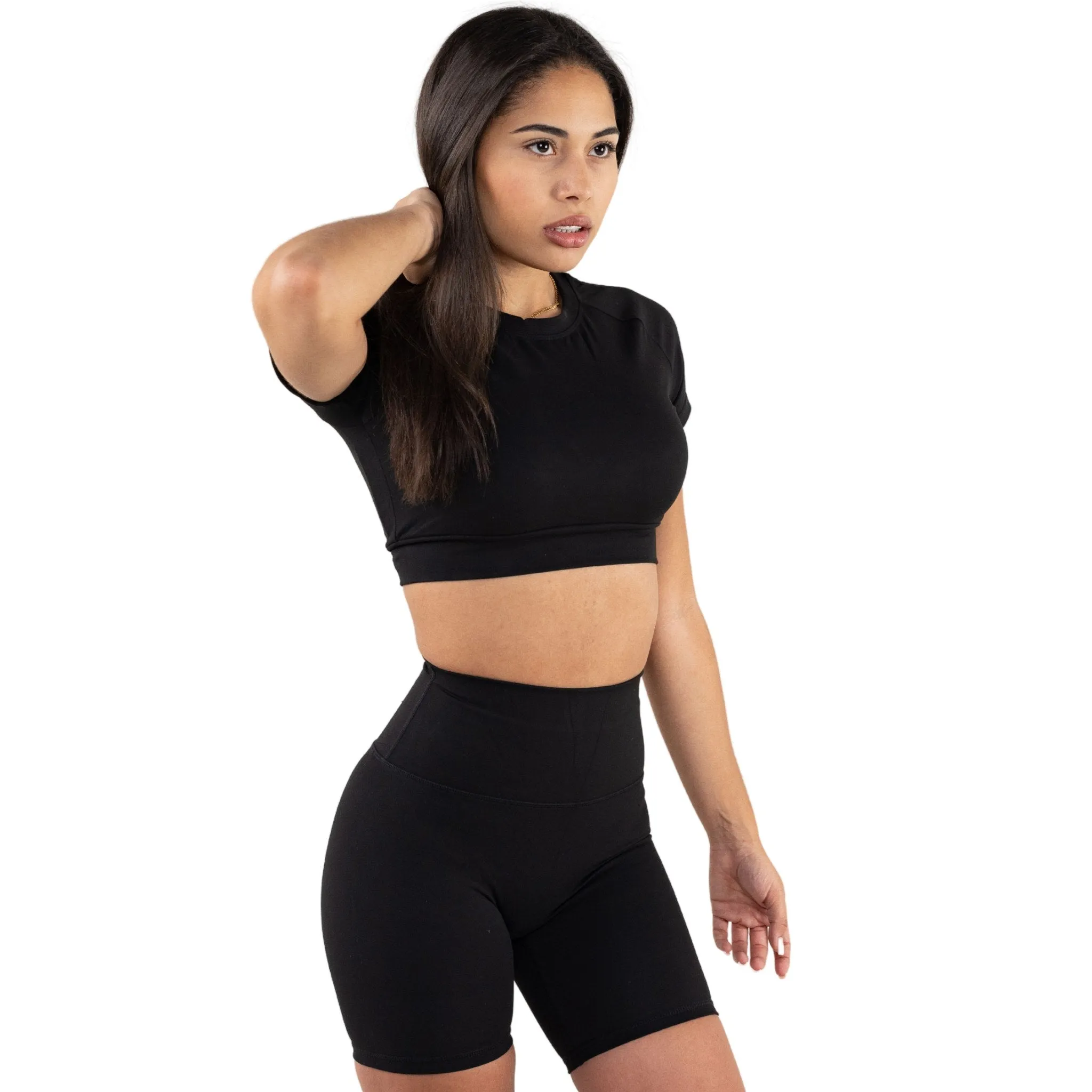 SHORT SLEEVE WOMEN'S ACTIVE CROP TOP - ONYX