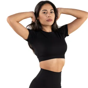 SHORT SLEEVE WOMEN'S ACTIVE CROP TOP - ONYX