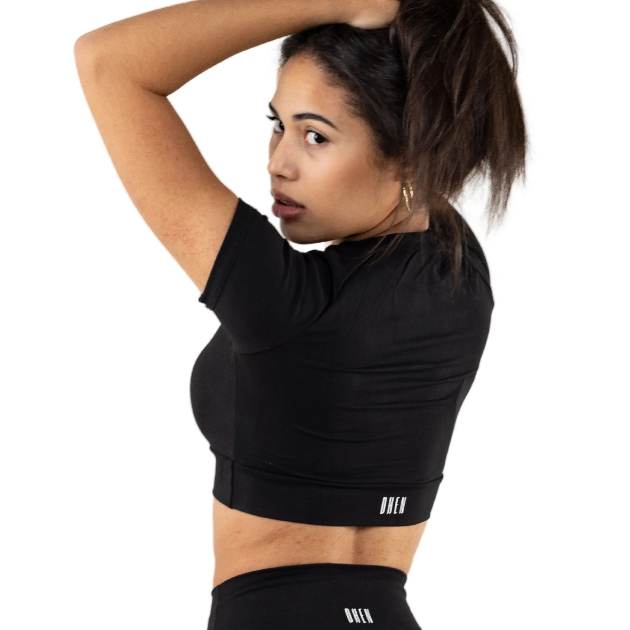 SHORT SLEEVE WOMEN'S ACTIVE CROP TOP - ONYX