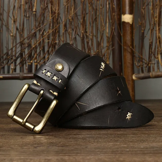 Solid Copper Buckle Genuine Leather Belt