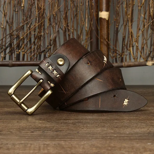 Solid Copper Buckle Genuine Leather Belt