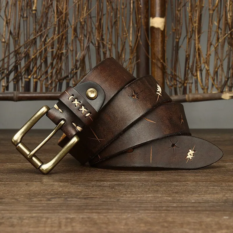 Solid Copper Buckle Genuine Leather Belt