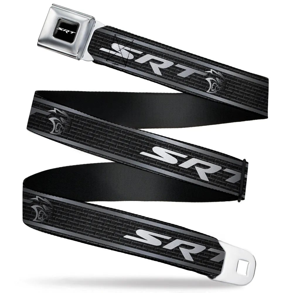 SRT Logo Full Color Black White Seatbelt Belt - Dodge SRT Hellcat Logo Stripe Black/Silver/White Webbing