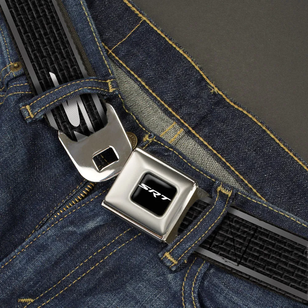 SRT Logo Full Color Black White Seatbelt Belt - Dodge SRT Hellcat Logo Stripe Black/Silver/White Webbing