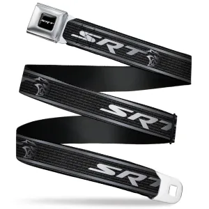 SRT Logo Full Color Black White Seatbelt Belt - Dodge SRT Hellcat Logo Stripe Black/Silver/White Webbing