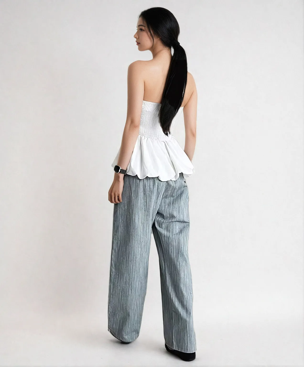 Strapless Peplum Bubble Hem Tube Top