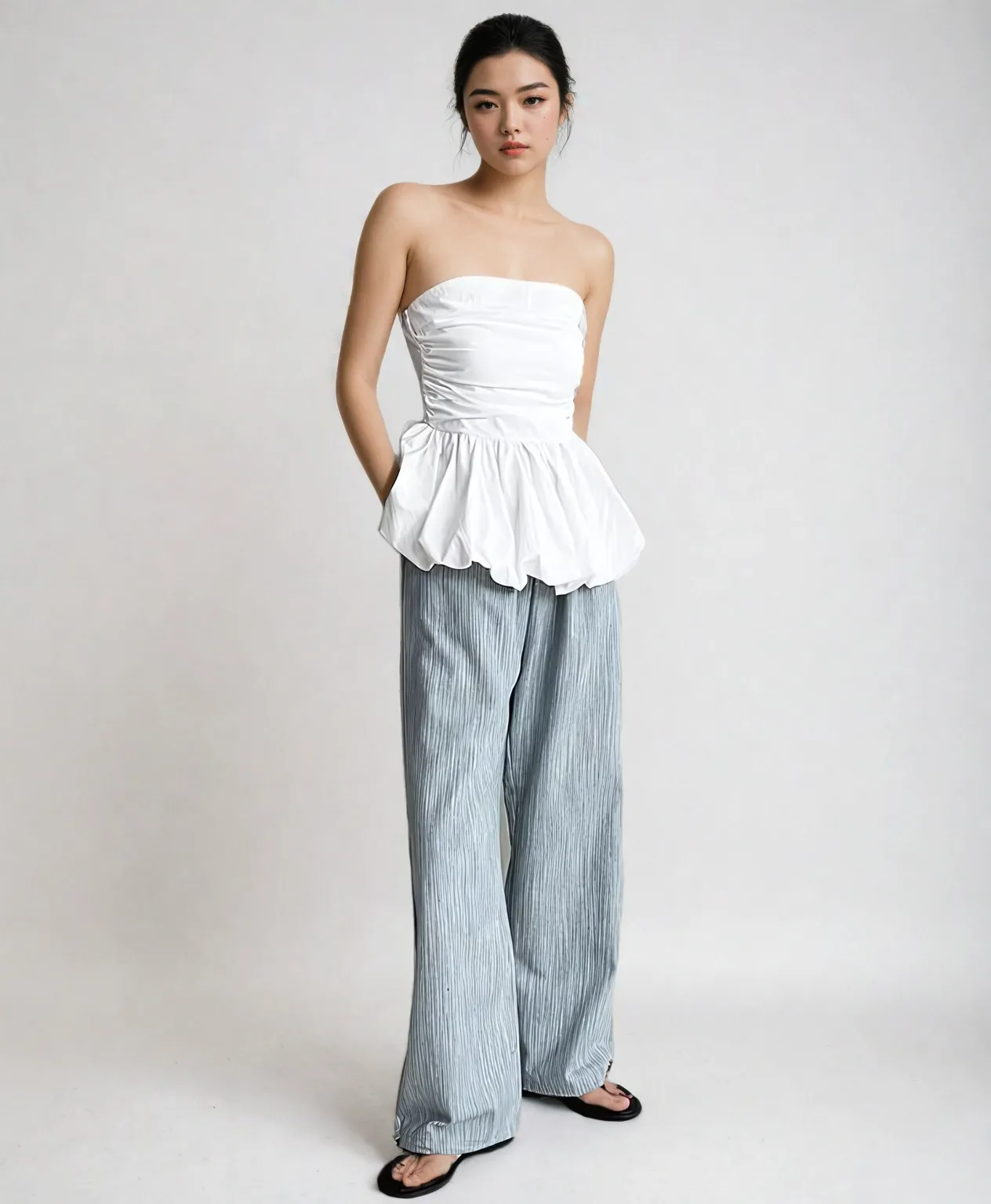 Strapless Peplum Bubble Hem Tube Top