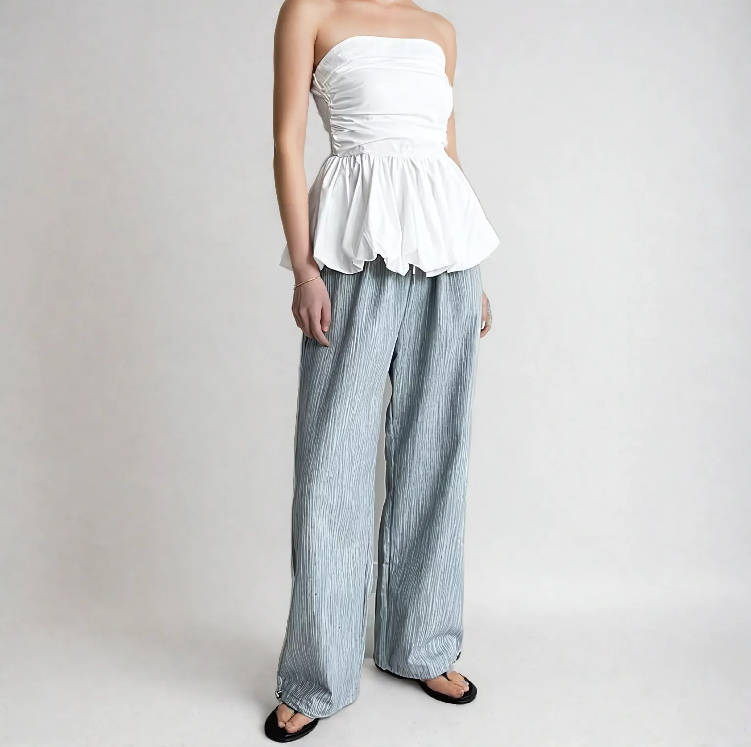 Strapless Peplum Bubble Hem Tube Top