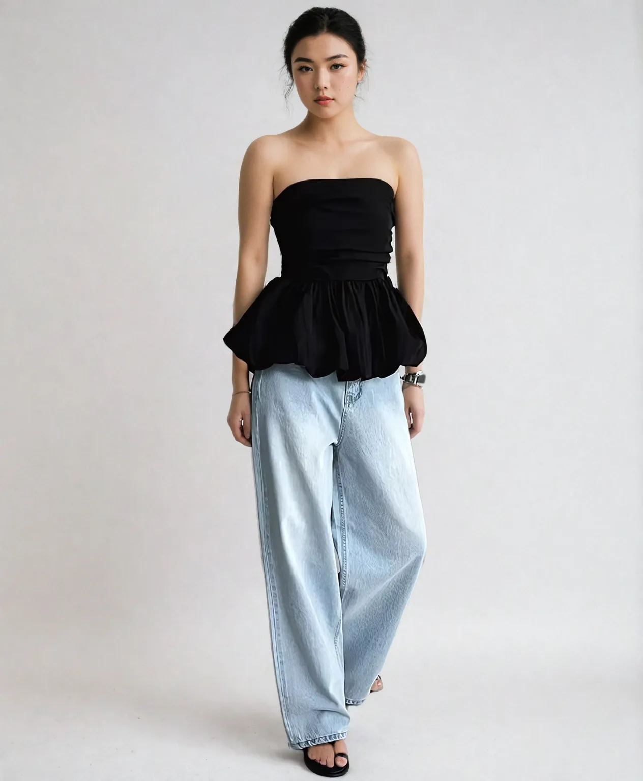 Strapless Peplum Bubble Hem Tube Top