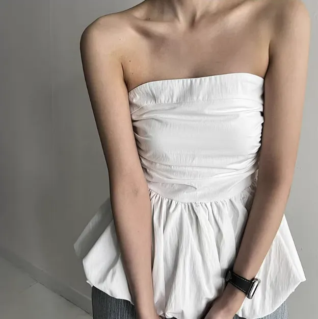 Strapless Peplum Bubble Hem Tube Top