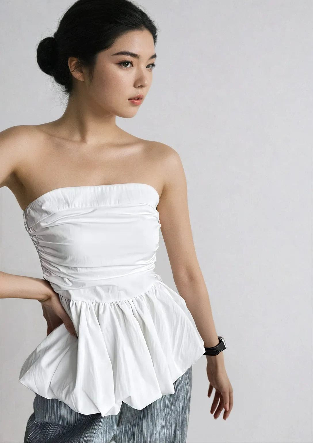 Strapless Peplum Bubble Hem Tube Top