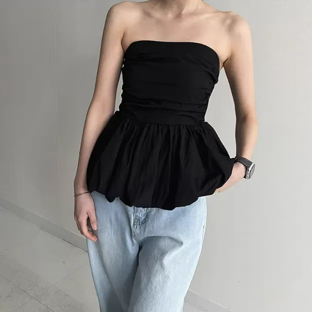 Strapless Peplum Bubble Hem Tube Top