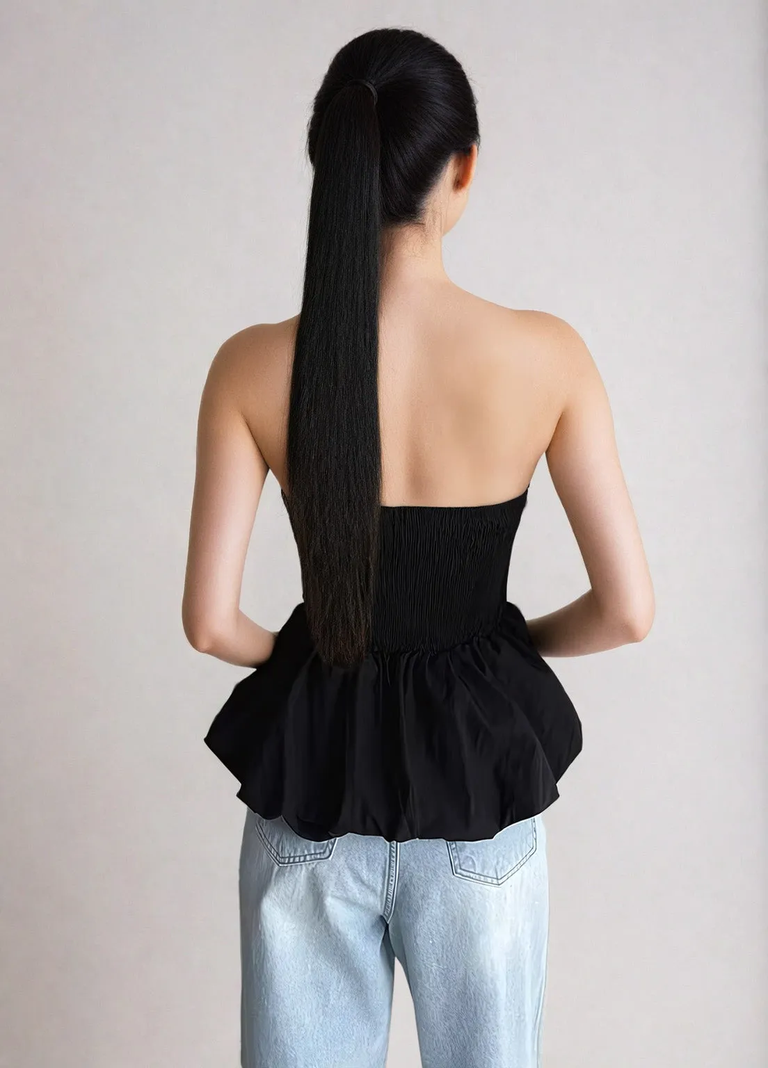 Strapless Peplum Bubble Hem Tube Top
