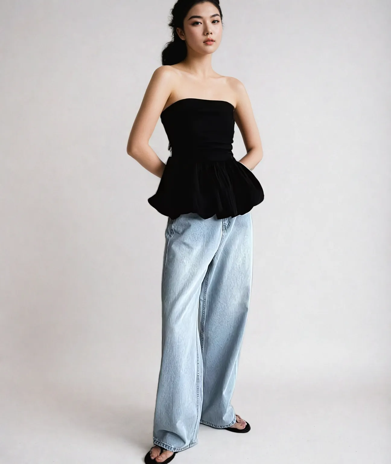 Strapless Peplum Bubble Hem Tube Top