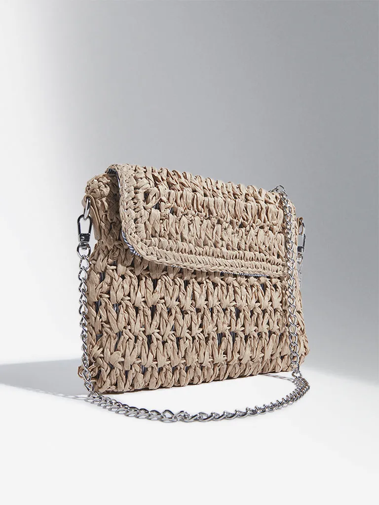 Studiowest Beige Woven-Textured Sling Bag