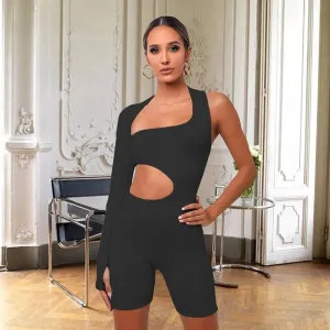 Summer Women's Sexy Long Sleeve Hollow Out Jumpsuit - Knee Length England Style Playsuit for Effortless Chic