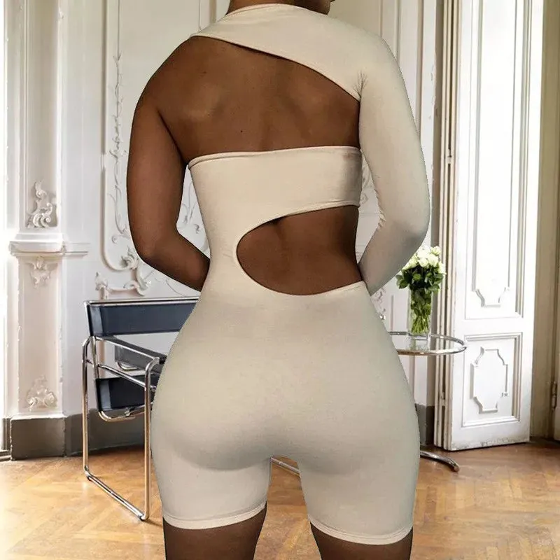 Summer Women's Sexy Long Sleeve Hollow Out Jumpsuit - Knee Length England Style Playsuit for Effortless Chic