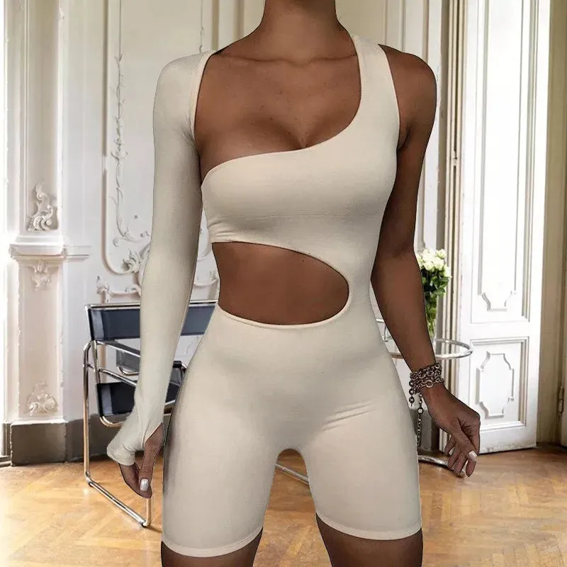 Summer Women's Sexy Long Sleeve Hollow Out Jumpsuit - Knee Length England Style Playsuit for Effortless Chic