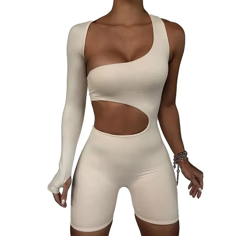 Summer Women's Sexy Long Sleeve Hollow Out Jumpsuit - Knee Length England Style Playsuit for Effortless Chic