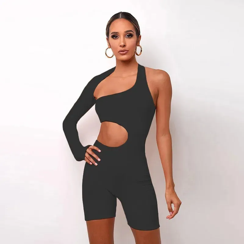 Summer Women's Sexy Long Sleeve Hollow Out Jumpsuit - Knee Length England Style Playsuit for Effortless Chic