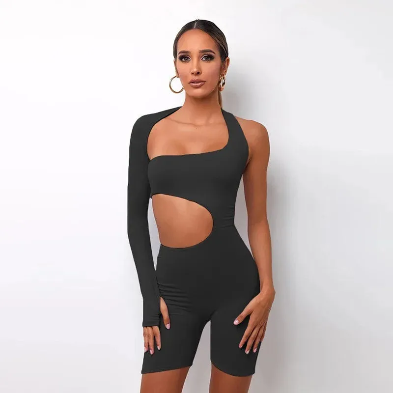 Summer Women's Sexy Long Sleeve Hollow Out Jumpsuit - Knee Length England Style Playsuit for Effortless Chic