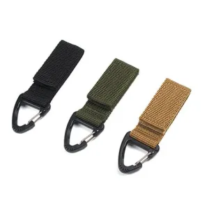 Tactical Keychain Hook, Durable Nylon, Steel Buckle, MOLLE Compatible, Lightweight, Secure Fastening, Black, Khaki, Army Green