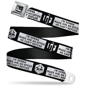 THE GODFATHER Title Logo Full Color Black/White Seatbelt Belt - The Godfather Quote I'M GONNA MAKE HIM AN OFFER HE CAN'T REFUSE Black/White Webbing