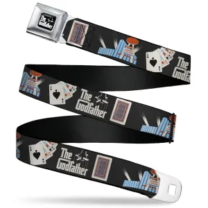 THE GODFATHER Title Logo Full Color Black/White Seatbelt Belt - THE GODFATHER Title Logo and Casino Icons Black Webbing